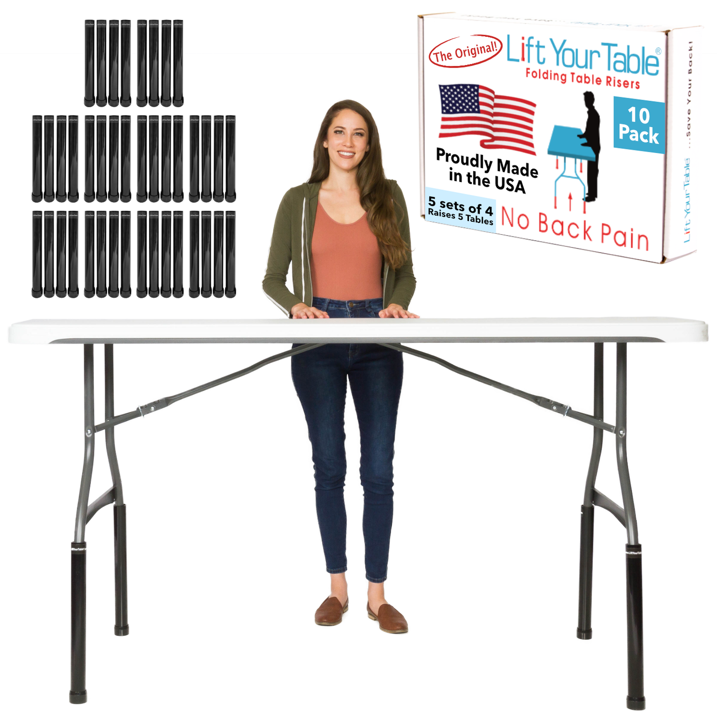 (10 Pack/1 Case) Folding Table Risers Commercial Packs (Choose Your Risers)