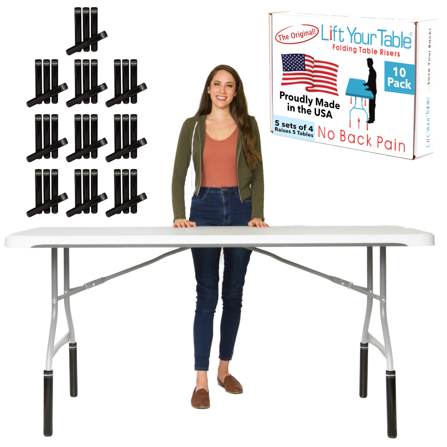 (10 Pack/1 Case) Folding Table Risers Commercial Packs (Choose Your Risers)