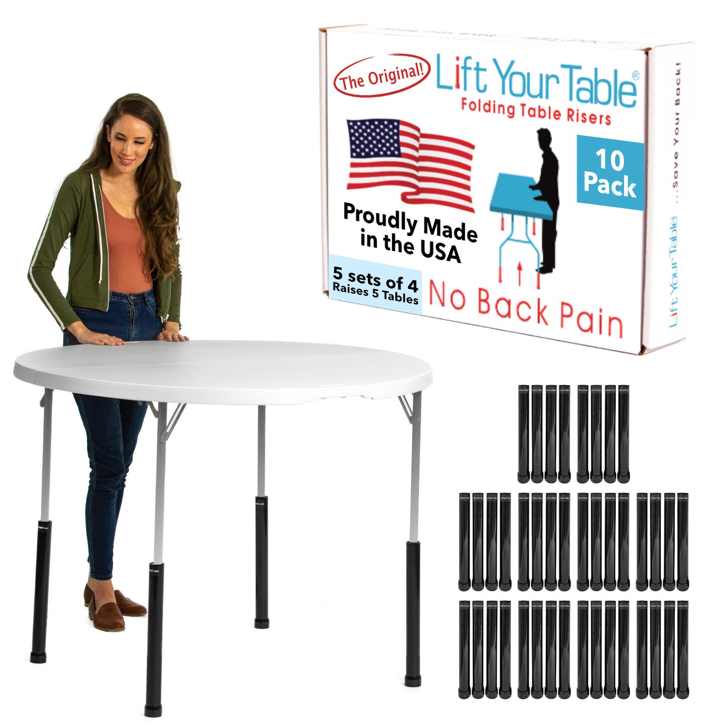 (10 Pack/1 Case) Folding Table Risers Commercial Packs (Choose Your Risers)