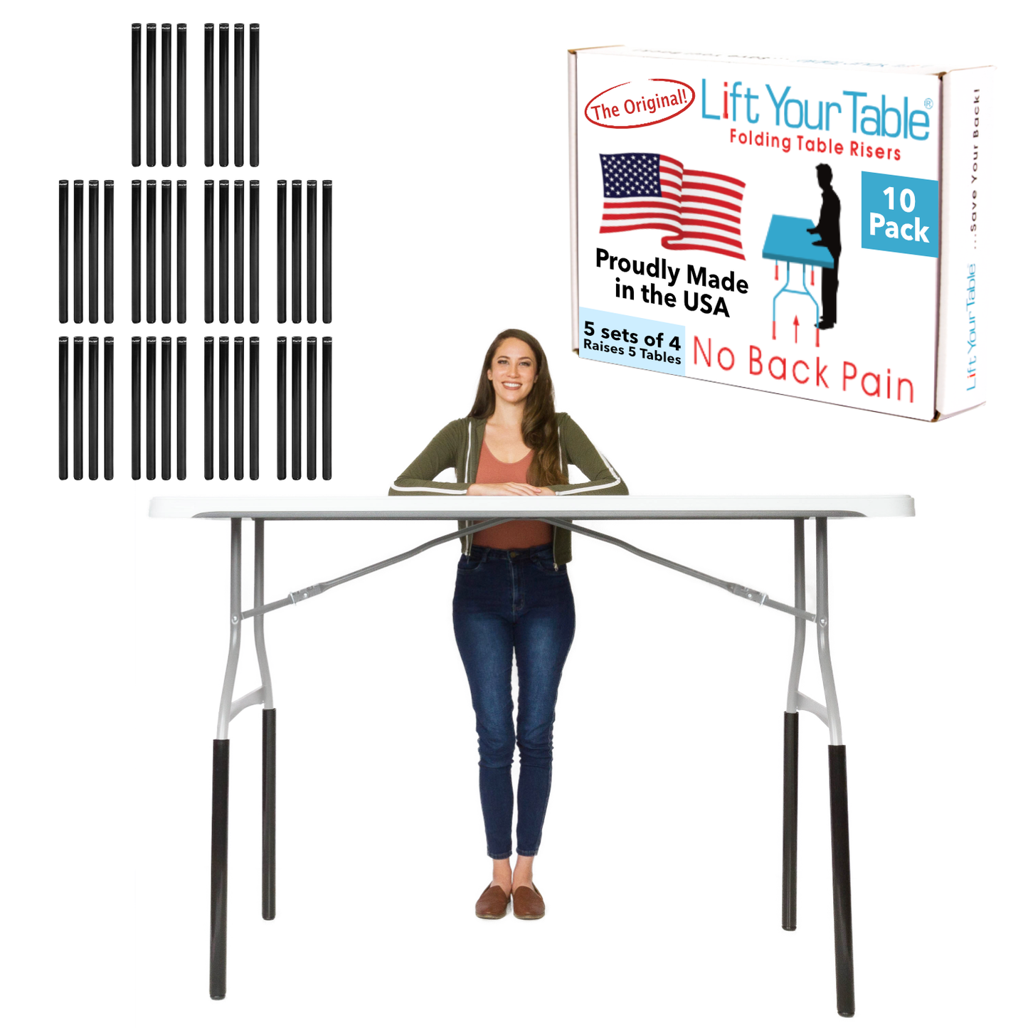 (10 Pack/1 Case) Folding Table Risers Commercial Packs (Choose Your Risers)