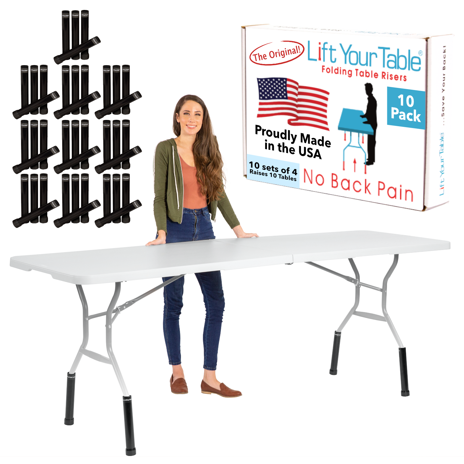 (10 Pack/1 Case) Folding Table Risers Commercial Packs (Choose Your He ...