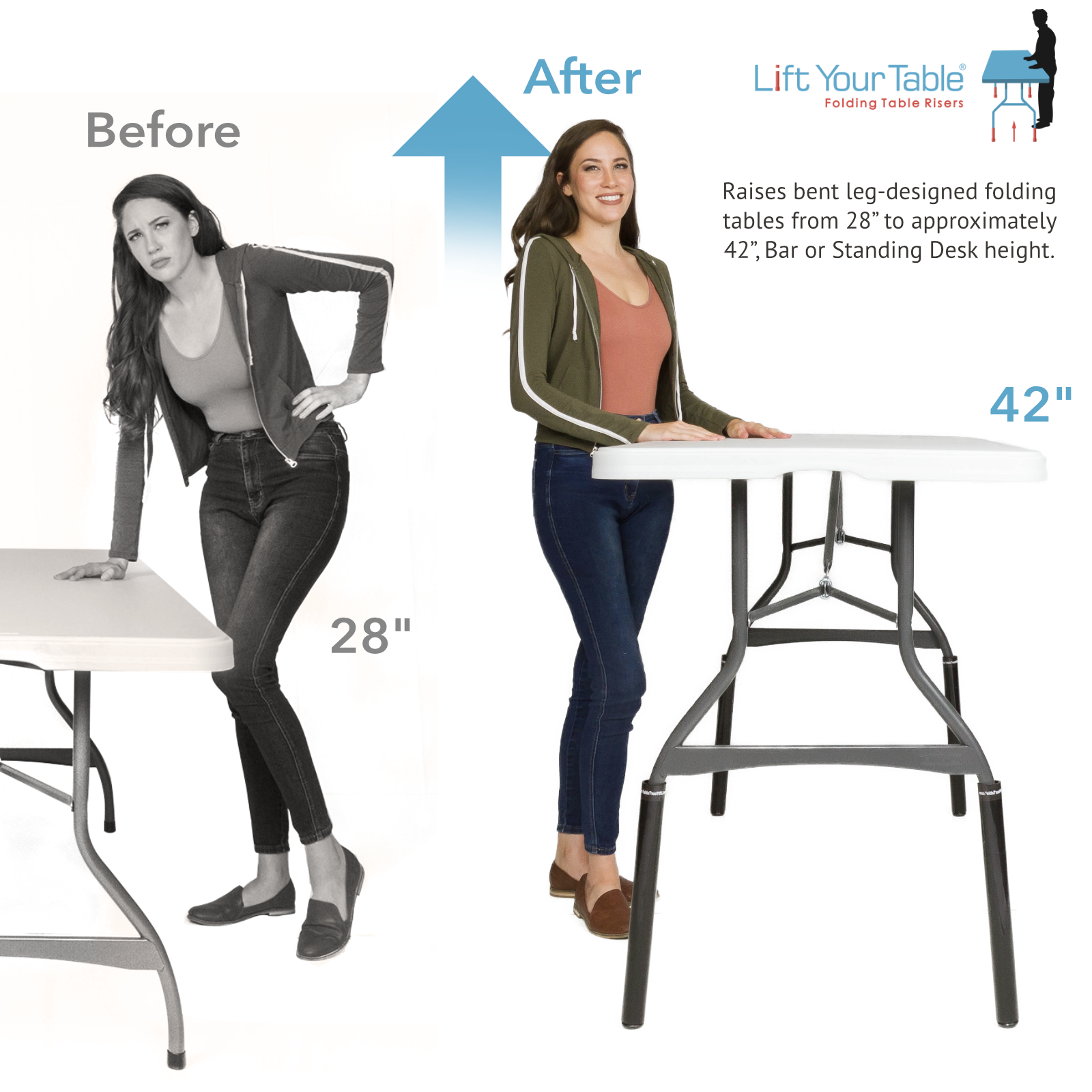 Lift Your Table Leg Extensions Standing Desk Kit Raises Desk Height Up to 42 Non Slip Foot for Use with Wishbone/Bent Leg Folding Tables