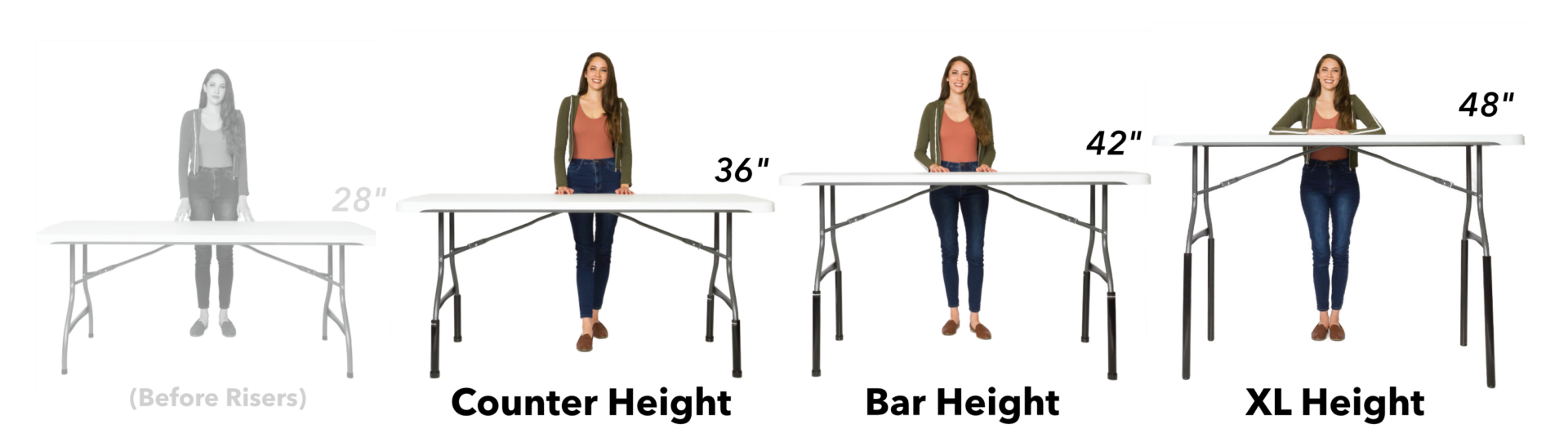 Imagine the possibilities of different height displays with Lift Your Table® folding table risers.