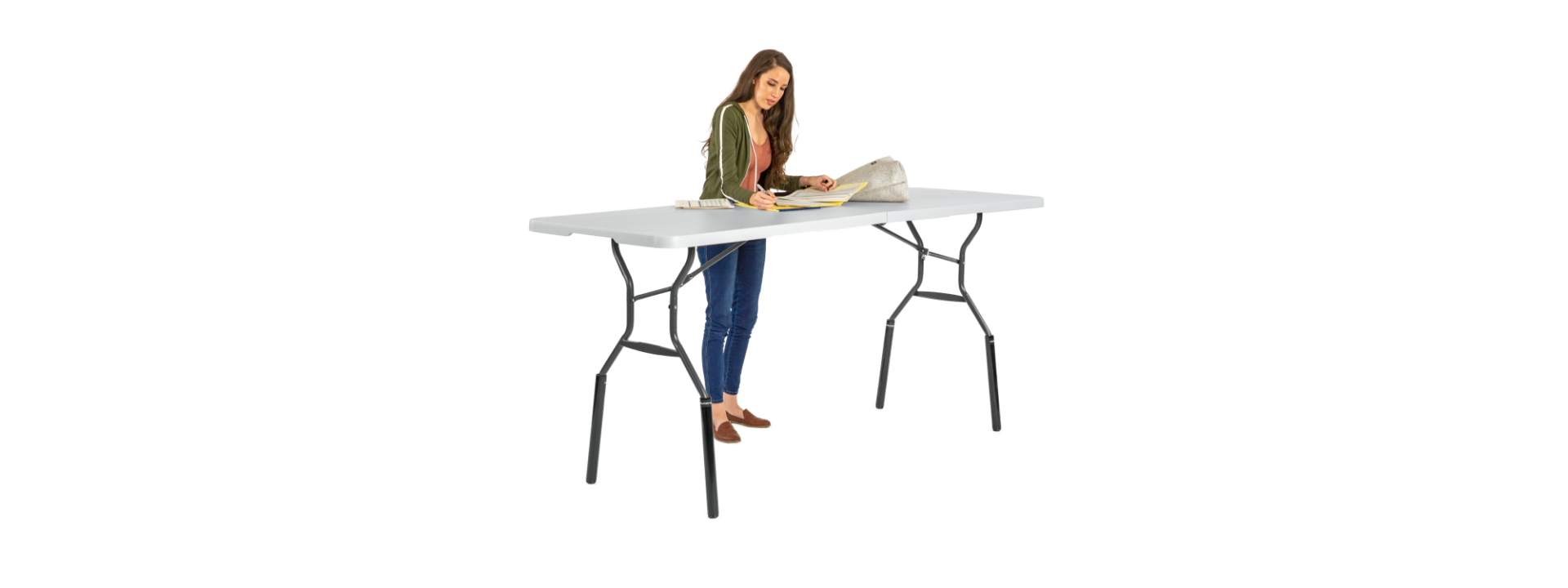 Use Lift Your Table® folding table risers Bar Height (Non-Slip Foot) or Standing Desk Kit to easily create a standing desk in your workplace.